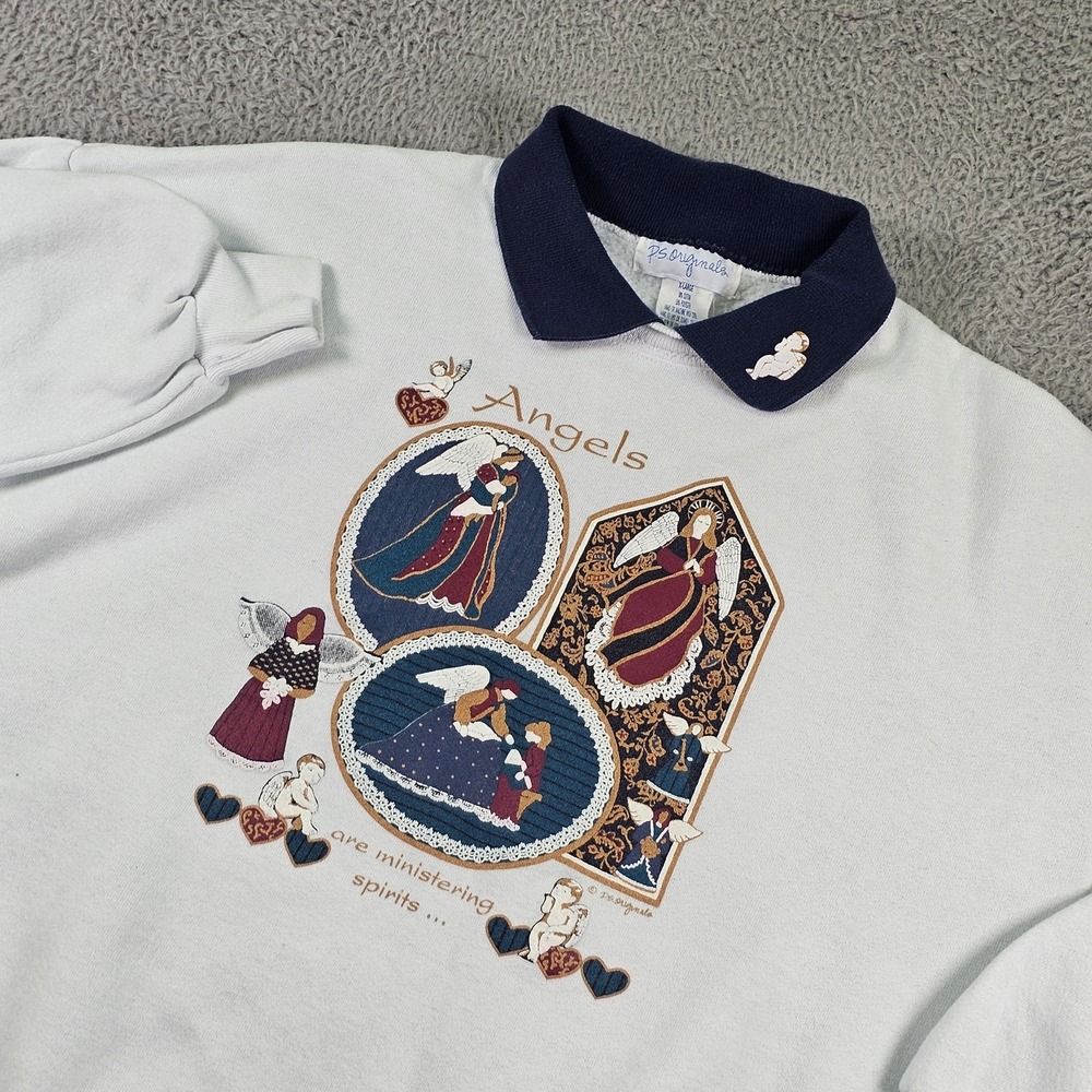 Vintage P.S. Originals Sweatshirt Womens XL White Collared Angel Graphic USA 90s